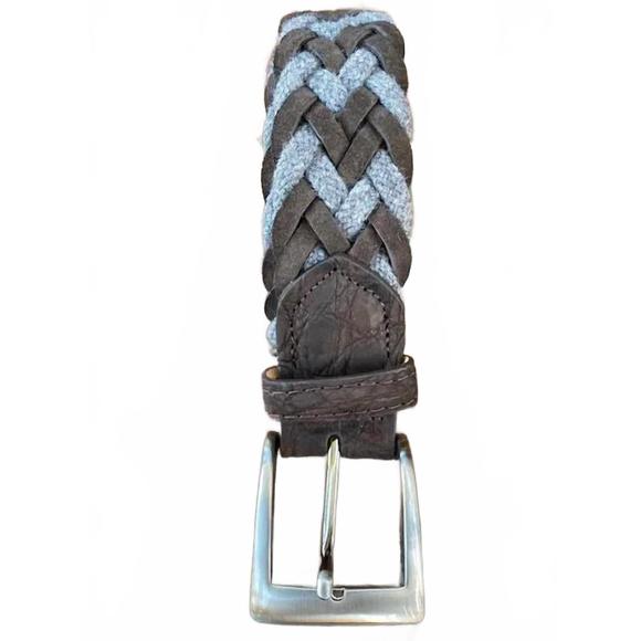NEW KLEINBERG cloth woven belt with sueded caiman croc
